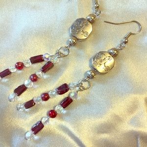Garnet Dangle Earrings, Women’s OS, Silver Tone